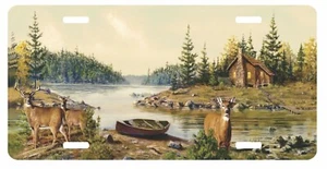 Deer Hunting Boat Cabin Lake Camp Field Woods Buck License Plate Car Truck Tag - Picture 1 of 1