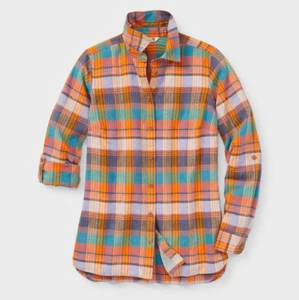 GREAT DEAL Women's Artisan Hemp Long Sleeve Shirt DULUTH, Multi Hemp Madras - Picture 1 of 5