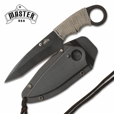 Master USA Gray Fixed Blade Neck Knife Cord Wrapped 440 Stainless Steel 1119GC - Image 1 of 4