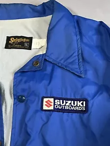 Vintage Suzuki Outboards Swingster Lined Satin Style Jacket Men's XL Blue - Picture 1 of 10