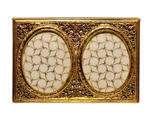 VTG Double Oval Picture Frame Intricate Filigree Gold Metal Convex Glass - Picture 1 of 9