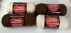 Lot Of 4 Red Heart Super Saver 8 oz. Skein 100% Acrylic yarn Med Brown & Aran - Picture 1 of 8