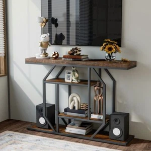 120cm Console Table Industrial 4-Tier Sofa Table Entryway Table w Geometric Base - Picture 1 of 16