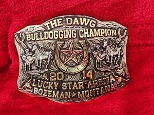 BULLDOGGING RODEO CHAMPION TROPHY BUCKLE☆PRO☆BOZEMAN MONTANA☆2014☆RARE☆671 - Picture 1 of 12