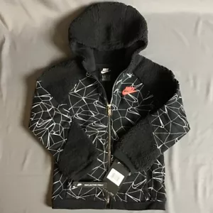 Nike Little Boys’ Sherpa Fleece Full-Zip Hoodie Jacket - Black - Sizes 4-7 - Picture 1 of 4