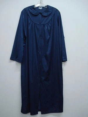 USA Made Nancy King Lingerie Tea Length Robe Size Medium Navy #487Q - Image 1 of 2