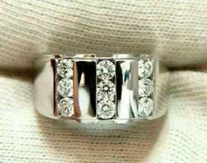 2Ct Round Channel Set Men's Engagement Ring 14K White Gold Plated Silver - Picture 1 of 6