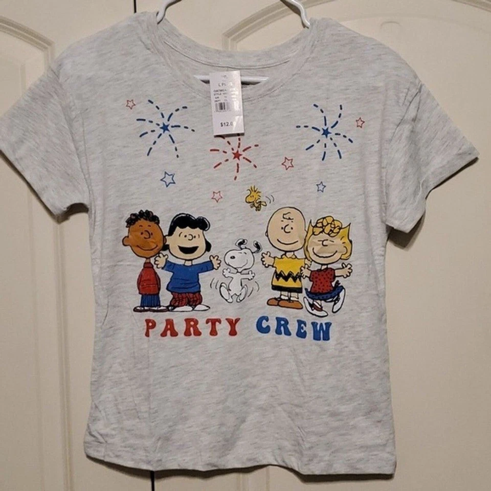 Snoopy Peanuts Party Crew T-Shirt Charlie Brown Woodstock SZ LARGE KIDS Plus