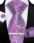 Mens Slik Blue Tie Clip Set Necktie Paisley Jacquard Hanky Cufflinks Wedding