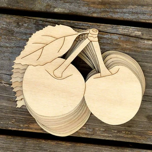 10x Mazzo di Frutti in Legno Ciliegio con Foglia Forma Artigianale 3mm Strato Pianta Giardino Albero - Foto 1 di 2