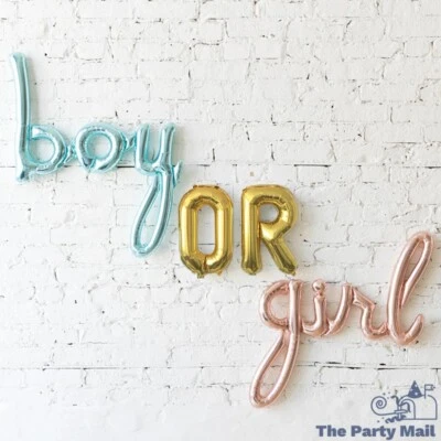 Globo de aluminio para niño o niña con escritura pancarta baby shower revelación de género fiesta Foto 1 de 4