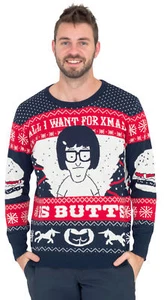 Bob's Burgers Tina All I Want for Xmas is Butts Christmas Sweater - Picture 1 of 4