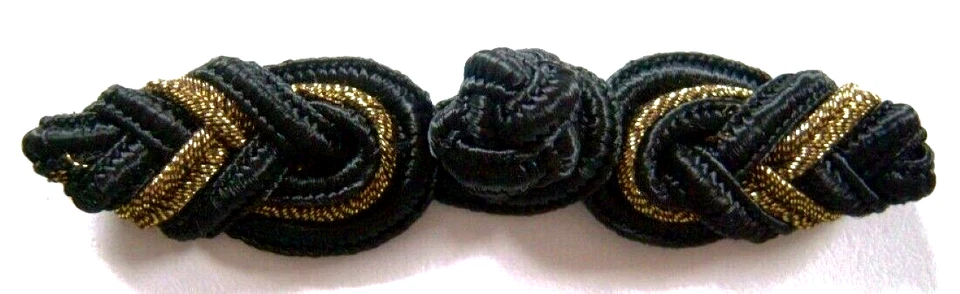 5 винтажных черных/золотистых металлических застежек-лягушек 5/8 x 3 дюйма EF-95 - Изображение 1 из 1