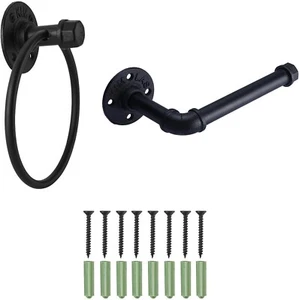 Juego de herrajes de baño para tubería industrial accesorios de herrajes montados en la pared negros - Imagen 1 de 9