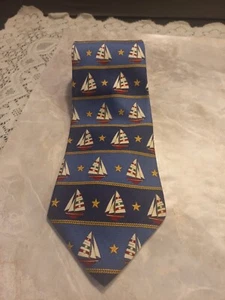 Tommy Hilfiger Tie Mens Necktie Sail Boat Nautical Blue Italian Silk Lined - Picture 1 of 9