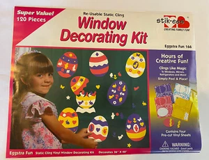 Easter Window Clings Vintage Stik-EES Eggstra Fun 8- 6 inch Eggs To Decorate New - Picture 1 of 8