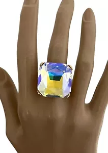 Anello solitario ottagonale/quadrato audace AB cristallo regolabile grande estensibile - Foto 1 di 2