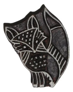 Fox Folk Art Stamp 5cm x 6.5cm Indian Hand Carved Wooden Printing Block (FX4) - Picture 1 of 3