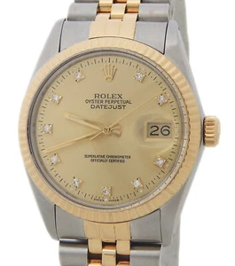 Rolex Datejust Mens Steel 18K Yellow Gold Watch FACTORY Diamond 16013 - Picture 1 of 7