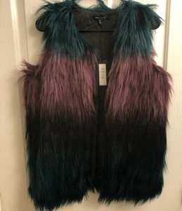Gilet pelliccia sintetica Romeo & Giulietta Couture donna taglia M smeraldo prugna ombretto boho nuovo con etichette - Foto 1 di 12