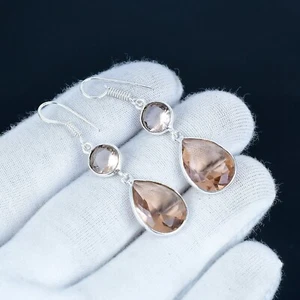 Beautiful Morganite Gemstone Handmade Jewelry 925 Sterling Silver Earrings Gifts - Picture 1 of 4
