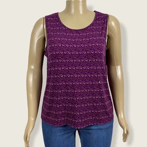 Soft Avenue Purple Geometric Print Jersey Knit Tank Top Shirt 18W 20W PLUS - Picture 1 of 9