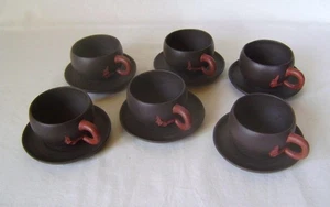 Sei tazze e piattini da caffè/tè vintage cinesi Yixing gres demitasse - Foto 1 di 9