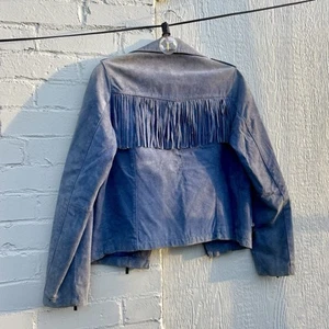 Blue Suede Fringe Leather Jacket - Picture 1 of 6