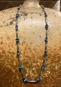 Collar vintage tono plata lapislázuli y turquesa 25 pulgadas - Imagen 1 de 8
