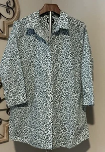 Camisa para mujer Lands' End 18 No Iron Supima algodón verde floral con botones - Imagen 1 de 10