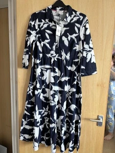 BNWT White Stuff Size 12R Dress Navy, Grey And White. Organic Cotton - Picture 1 of 7