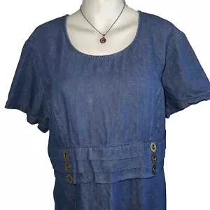 Blue Jean Maxi Dress Women’s 16 Tall Mirrors 2 Vintage Zipper Short Sleeve Denim - Picture 1 of 8