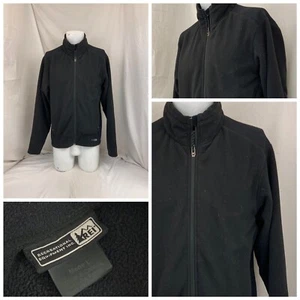 REI Fleece Jacket L Black Full Zip Pockets Long Sleeve YGI Q2-230 - Picture 1 of 11