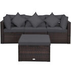 Patiojoy Patio 4pcs Rattan Furniture Set Sofa Ottoman Cushion Garden Deck Grey