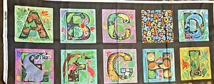 ABC 123 By Northcott Studio - Black Alphabet Blocks Panel Remnant A-I 44"X17" - Picture 1 of 9