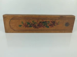 Vintage Hand Crafted Wood Sliding Pencil Box case  floral decal slotted - Picture 1 of 13