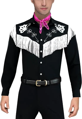 Disfraz de Vaquero con Bufanda Western Manga Larga Flecos Camisa Halloween Juegos con disfraces para Foto 1 de 4