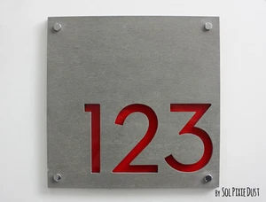 Numeri civici moderni, cemento e acrilico rosso - targa insegna - numero porta quadrato - Foto 1 di 7