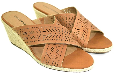 Sandalias de cuña Lucky Brand Keela de cuero marrón para mujer talla 10 anchas NUEVAS Foto 1 de 4