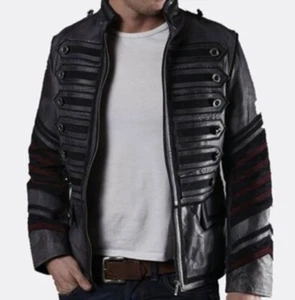 Men Black Military Leather Jacket Style Jacket, Leather Jacket - Picture 1 of 4