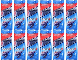 12X GILLETTE BLUE TWIN BLADE RAZOR 60 DISPOSABLE RAZORS GENUINE - Picture 1 of 1