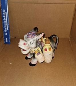 RARE VINTAGE DONKEY BURRO CONDIMENT SET OIL VINEGAR SALT PEPPER JAPAN perfect  - Picture 1 of 11