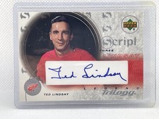 2003-04 Upper Deck Trilogy Ted Lindsay Script Three Autograph HOF
