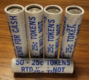 RARE NEW OLD STOCK TUBE OF 50 25 CENT DENVER RTD TOKENS ! 10 ROLLS AVAILABLE PK - Picture 1 of 3