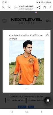 Camisa Para Hombre Grande Absolute Rebellion Bordada Manga Larga Ventilación Offshore Naranja Foto 1 de 4