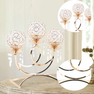 3 Armig Kristall Kerzenhalter für Tisch Herzstück, Hochzeiten, Esszimmer Gold - Bild 1 von 13