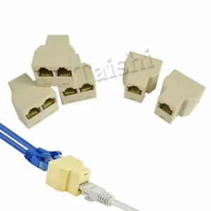 5x RJ45 CAT5 6 Internetkabel LAN Port 1 bis 2 Sockel Splitter Stecker Neu - Bild 1 von 9