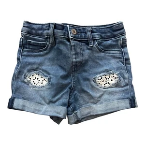 Jumping Beans Denim Shorts Girls Size 4T Adjustable Destressed Lace Patch - Picture 1 of 5
