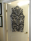 SIONI, XL Vest/Topper Open, Long, Black/White Sleeveless, Zebra Print W/Hoodie