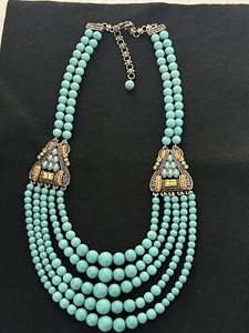 HEIDI DAUS 5 Strand Turquoise & Multi Color Crystal Necklace Adjustable STUNNING - Picture 1 of 16